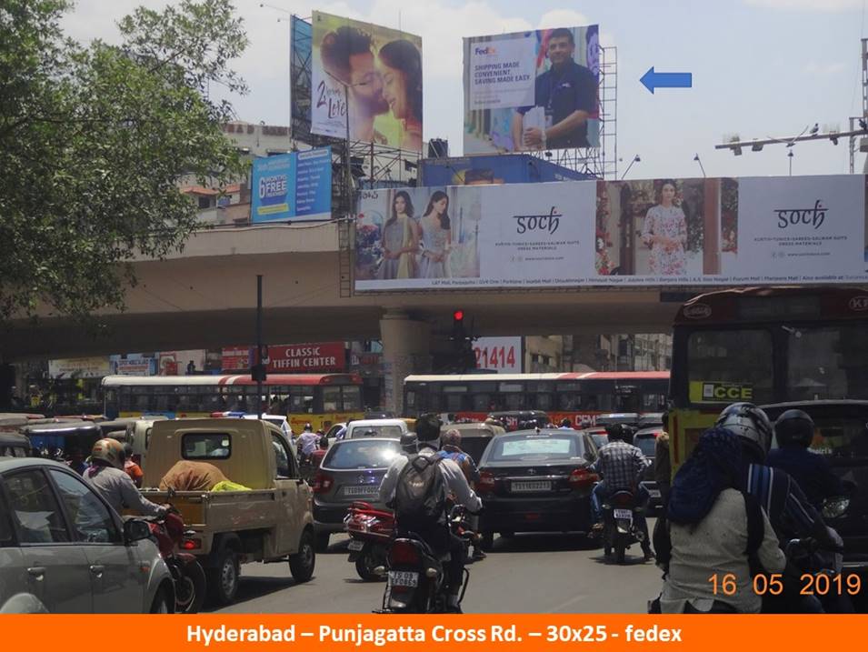 Hoardings at Punjagutta X Roads, Opposite Hyderabad Central Mall in Hyderabad, Best Outdoor Advertising Company Hyderabad